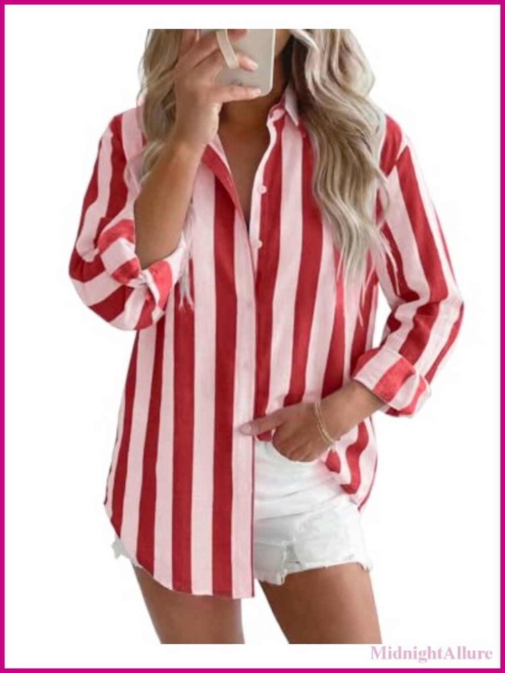Oversized Striped Linen Blouse Button Down Long Sleeve Women Summer